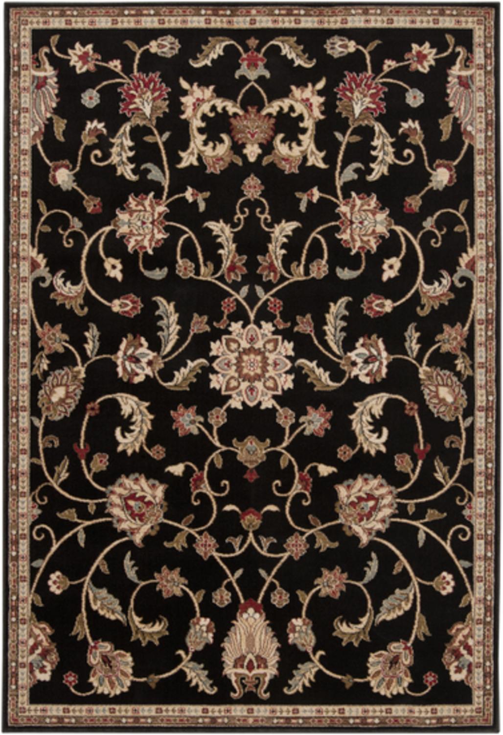 Diva At Home 5.25' x 7.5' Majestic Garden Black and Tan Shed-Free Rectangular Area Throw Rug