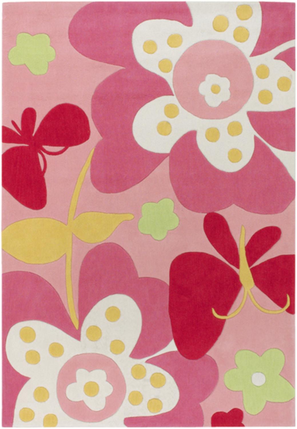 Diva At Home 6' x 9' Serene Flowers Pink and Yellow Hand Tufted Polyester Area Throw Rug