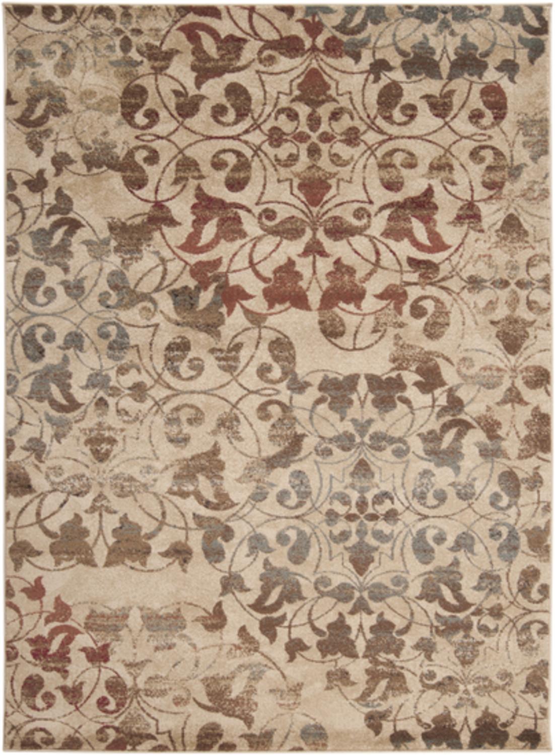 Diva At Home 7.85' x 10.85' Rustic Leaves Tan, Red and Brown Shed-Free Area Throw Rug