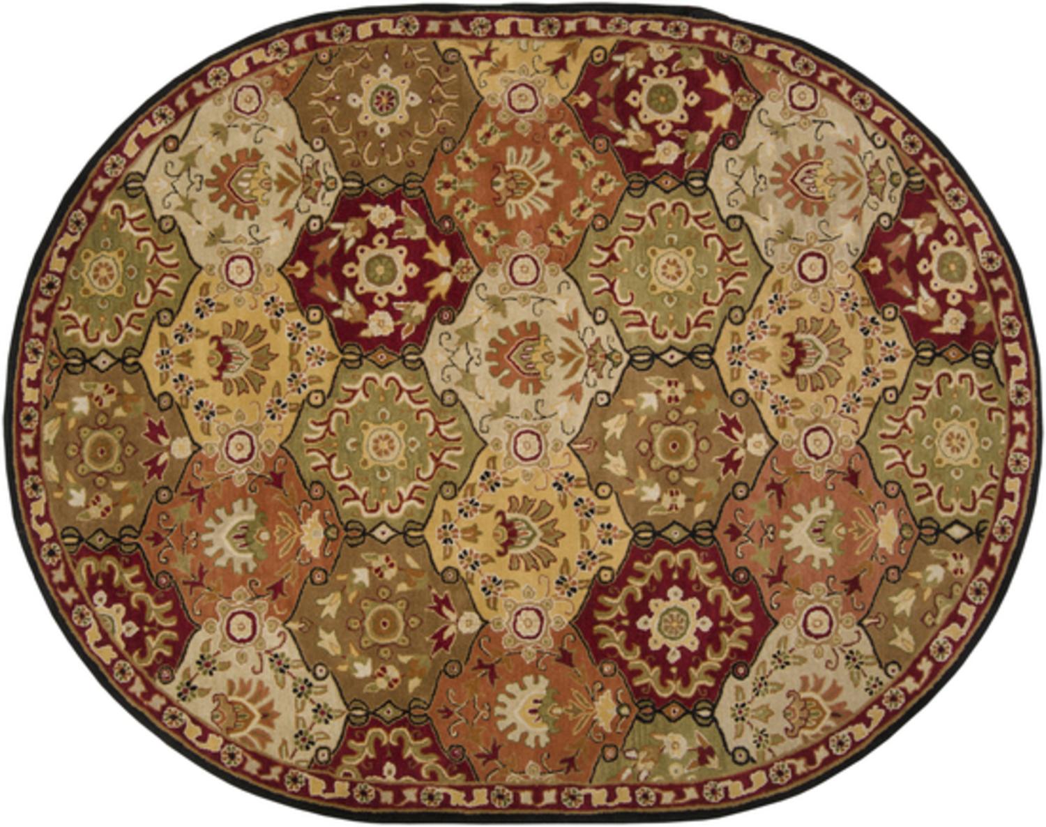 Diva At Home 8' x 10' Maximinus Army Green & Maroon Red Hand Tufted Oval Wool Area Throw Rug