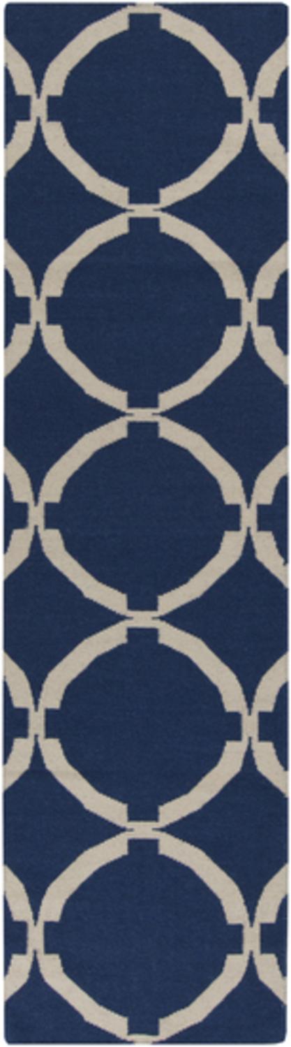 Diva At Home 2.5' x 8' Coupled Circles Navy Blue and White Wool Area Throw Rug Runner