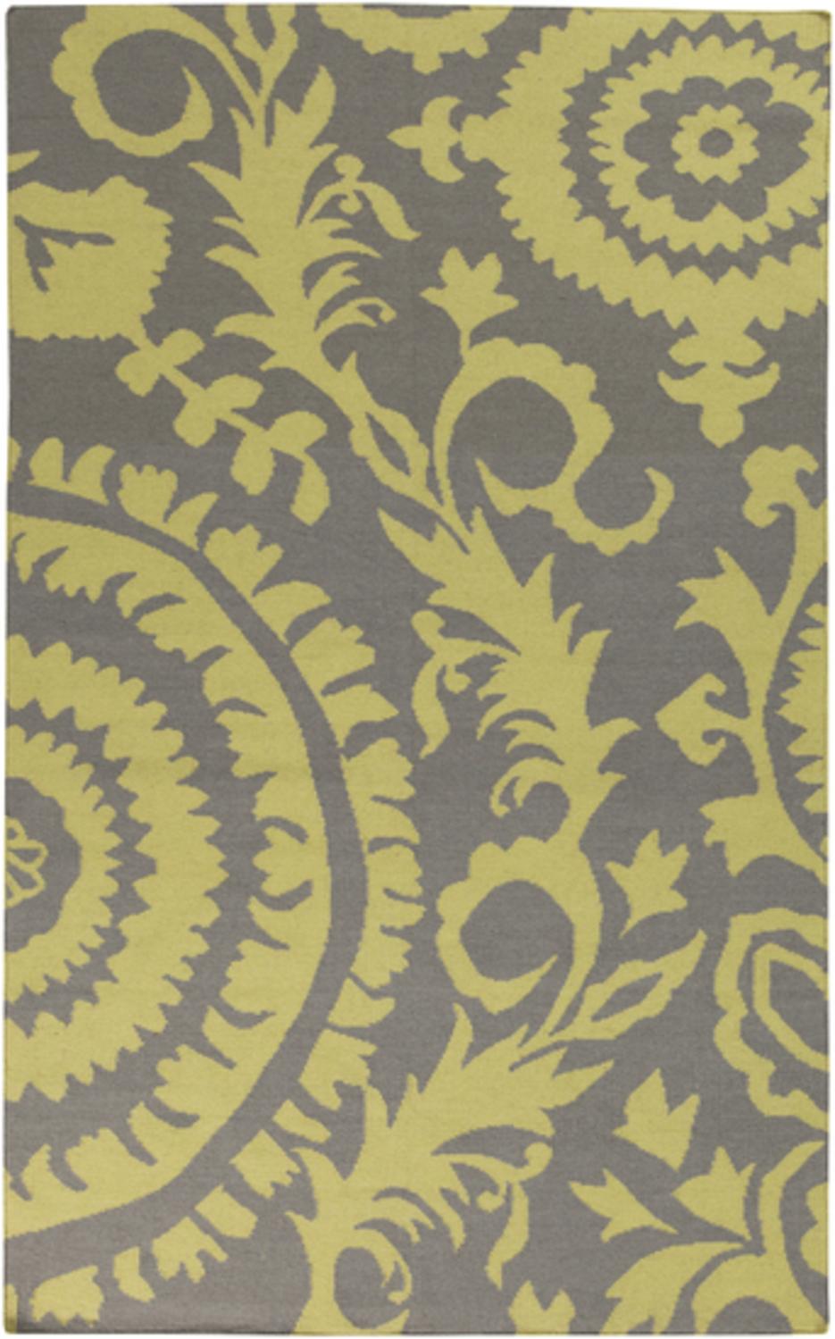 Diva At Home 8' x 11' Enchanted Bloom Yellow-Green and Gray Hand Woven Wool Area Throw Rug