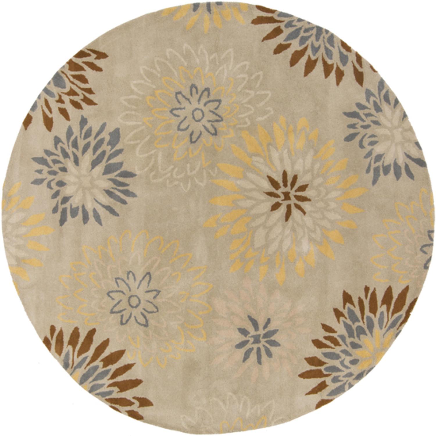 Diva At Home 6' Antheia Beige, Chocolate Brown and Gold Round Wool Area Throw Rug