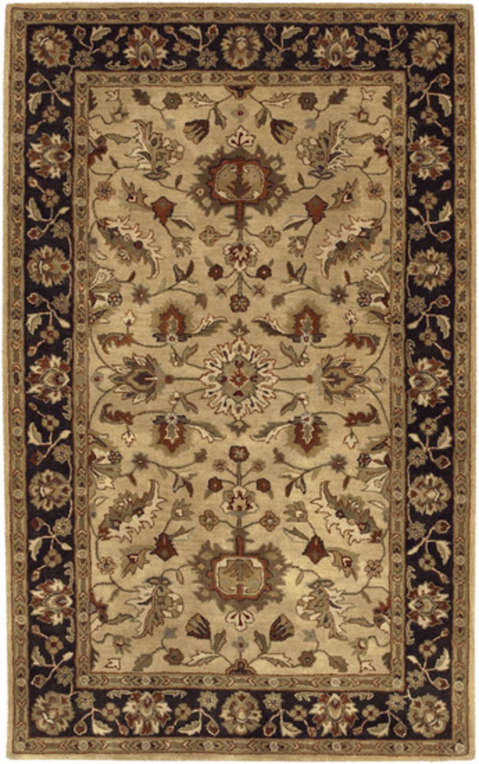 Diva At Home  10' x 14' Los Cabos Parchment, Black and Cumin Hand Tufted Wool Area Throw Rug