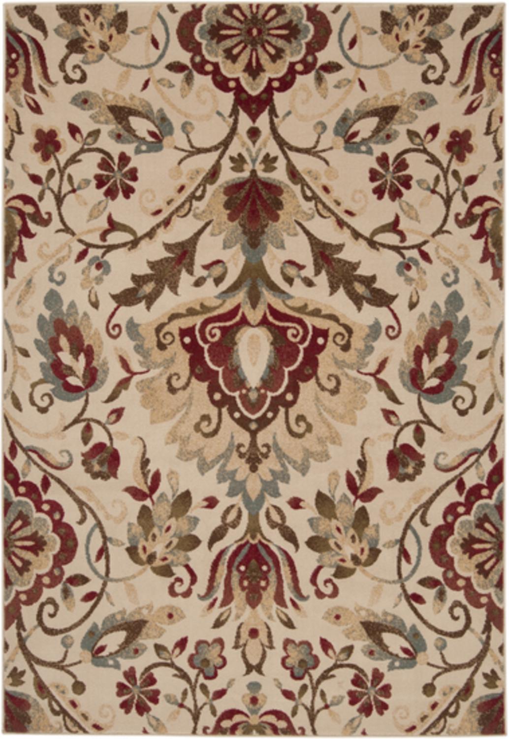 Diva At Home 6.5' x 9.75' Floral Splendor Tan and Olive Shed-Free Rectangular Area Throw Rug