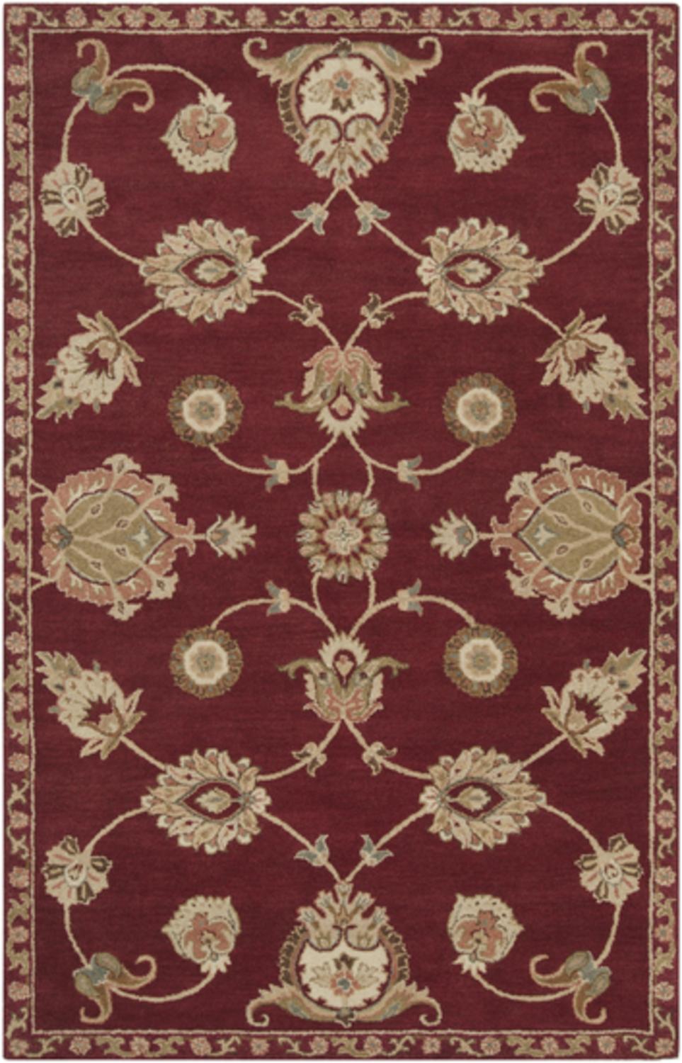 Diva At Home  8' x 11' French Classic Ruby Red and Moth Beige Wool Area Throw Rug