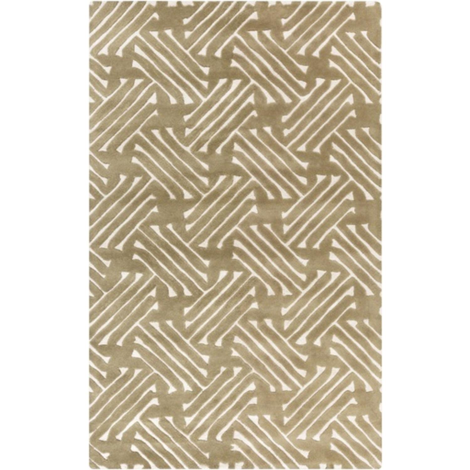 Diva At Home 8' x 11' Labyrinth Luster Olive Green and Pearl Beige Wool Hand Tufted Area Throw Rug