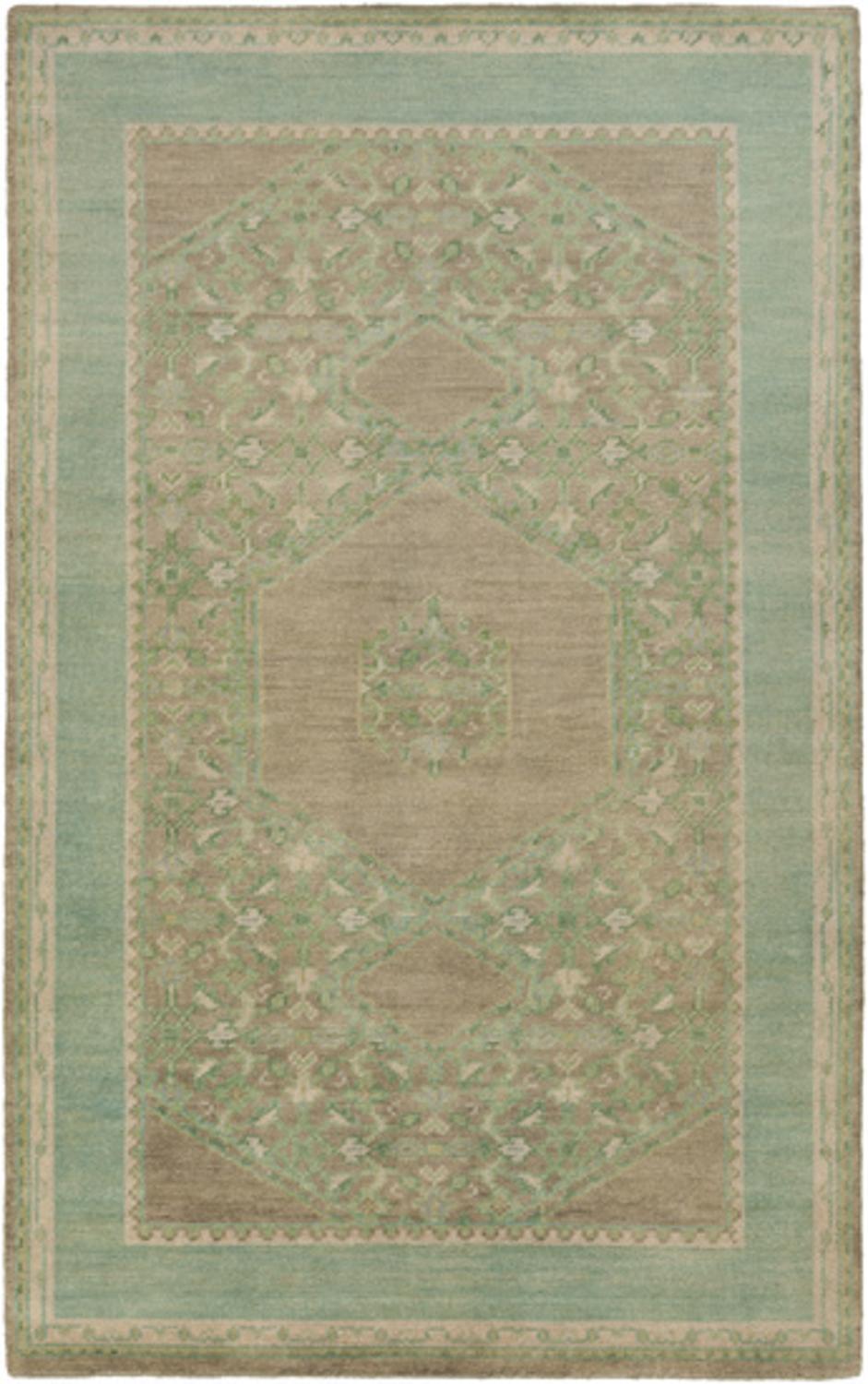 Diva At Home  9' x 13' odest Enlightenment Crystal Sea Blue and Cranberry Blush Hand Knotted Wool Area Rug