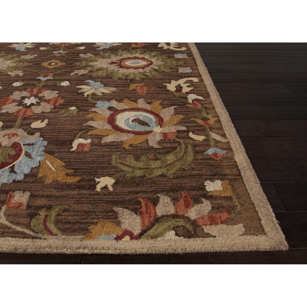Diva At Home 5' x 8' Coffee Brown and Sun Gold Wool Hand Tufted Transitional Floral Pattern Area Throw Rug