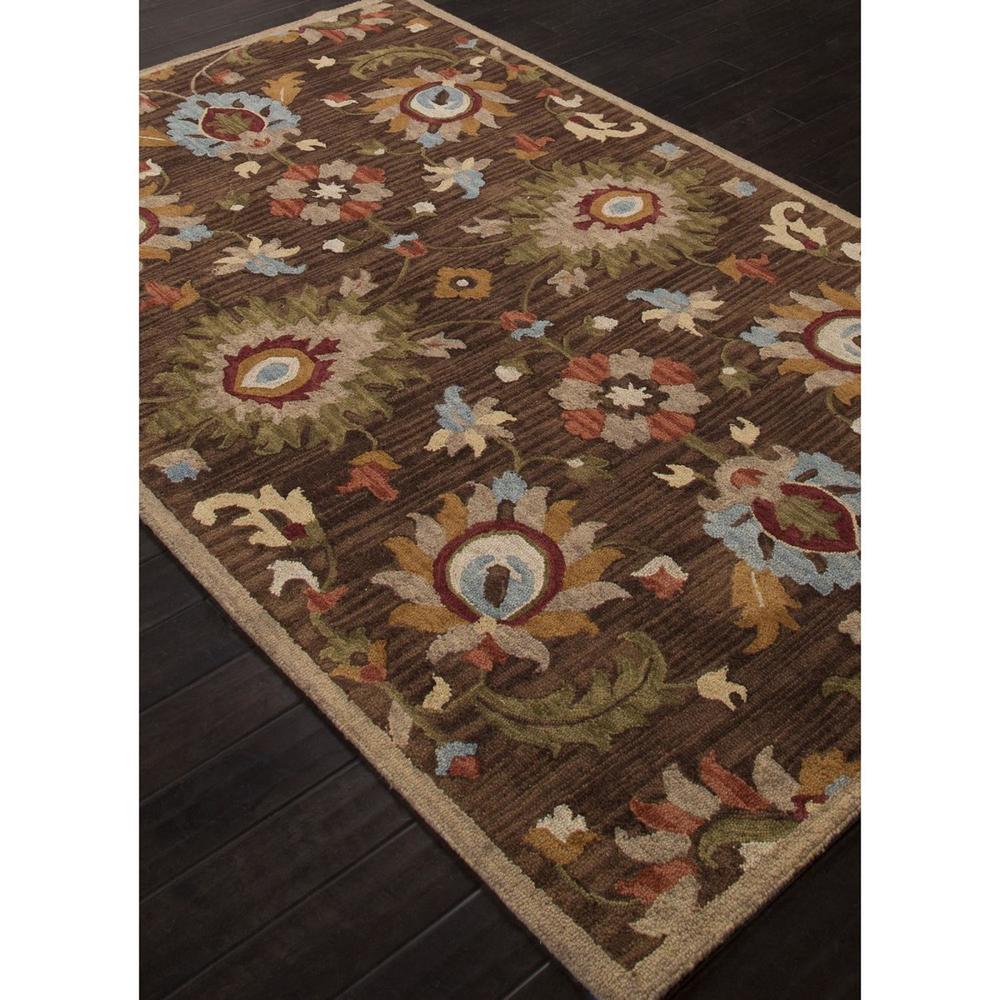 Diva At Home 5' x 8' Coffee Brown and Sun Gold Wool Hand Tufted Transitional Floral Pattern Area Throw Rug