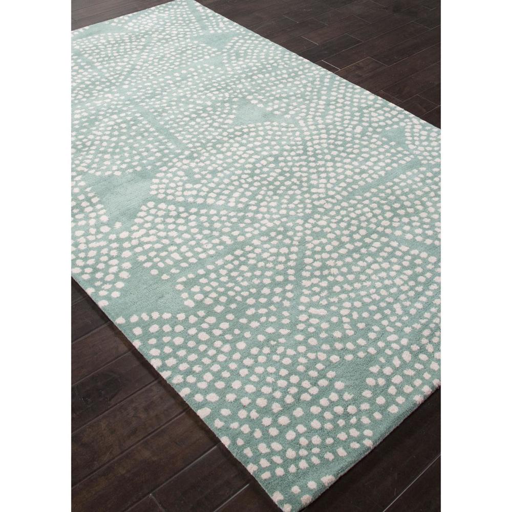 Diva At Home 5' x 8' Teal and Splashed White Stippled Flower Hand Tufted Geometric Pattern Wool Area Throw Rug