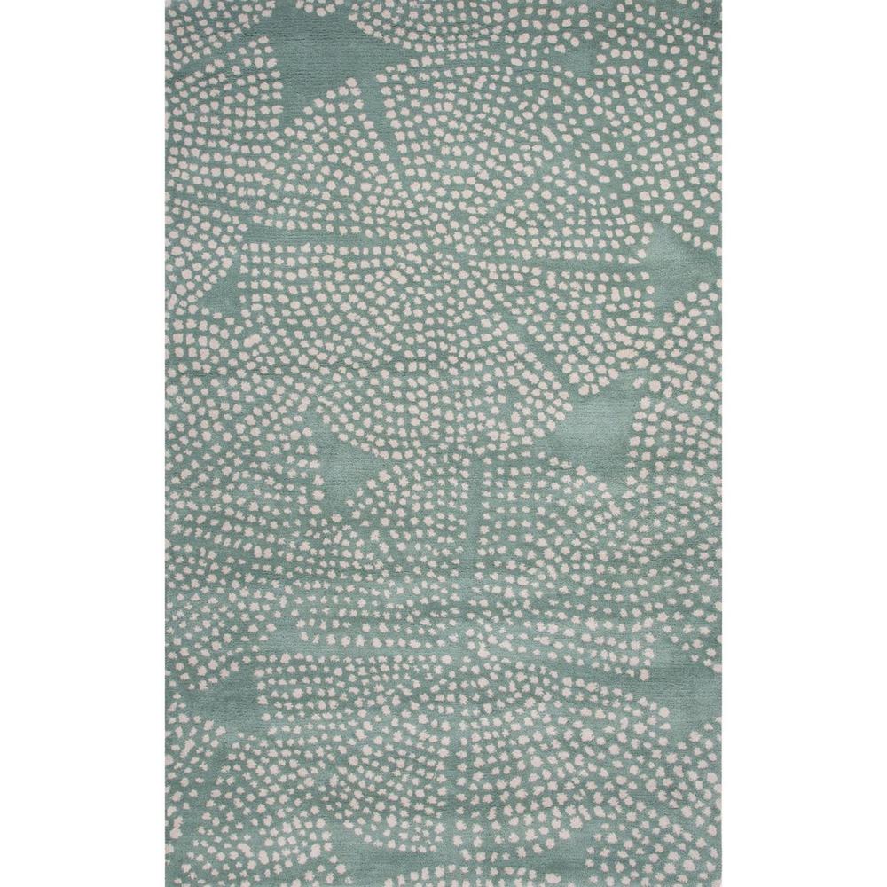 Diva At Home 5' x 8' Teal and Splashed White Stippled Flower Hand Tufted Geometric Pattern Wool Area Throw Rug