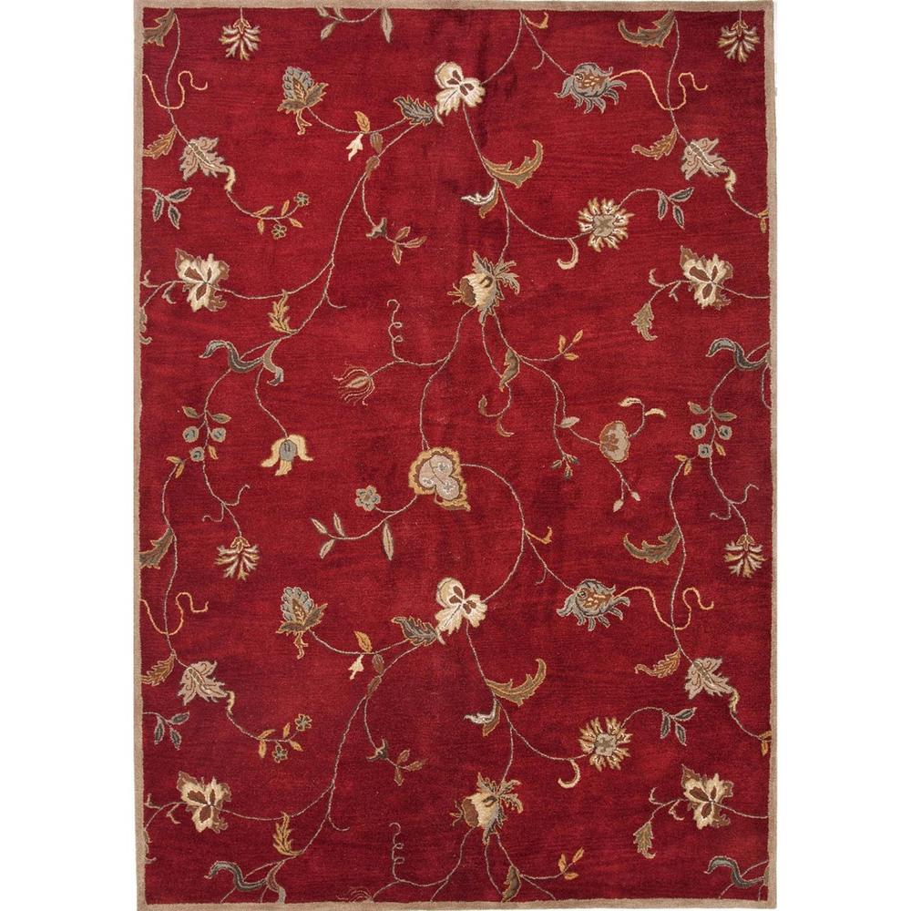 Diva At Home 8' x 10' Red Rose and Sandy Tan Floral Hand-Tufted Wool Area Throw Rug