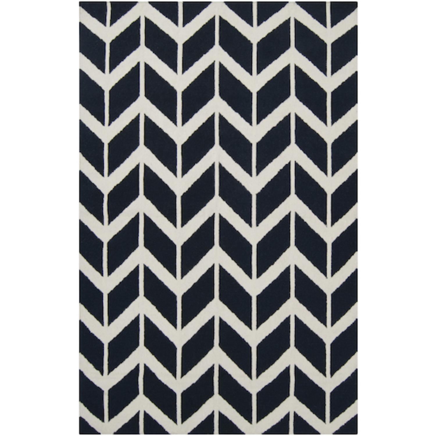 CC Home Furnishings 3.5' x 5.5' Chevron Pathway Federal Blue and Winter White Wool Area Throw Rug