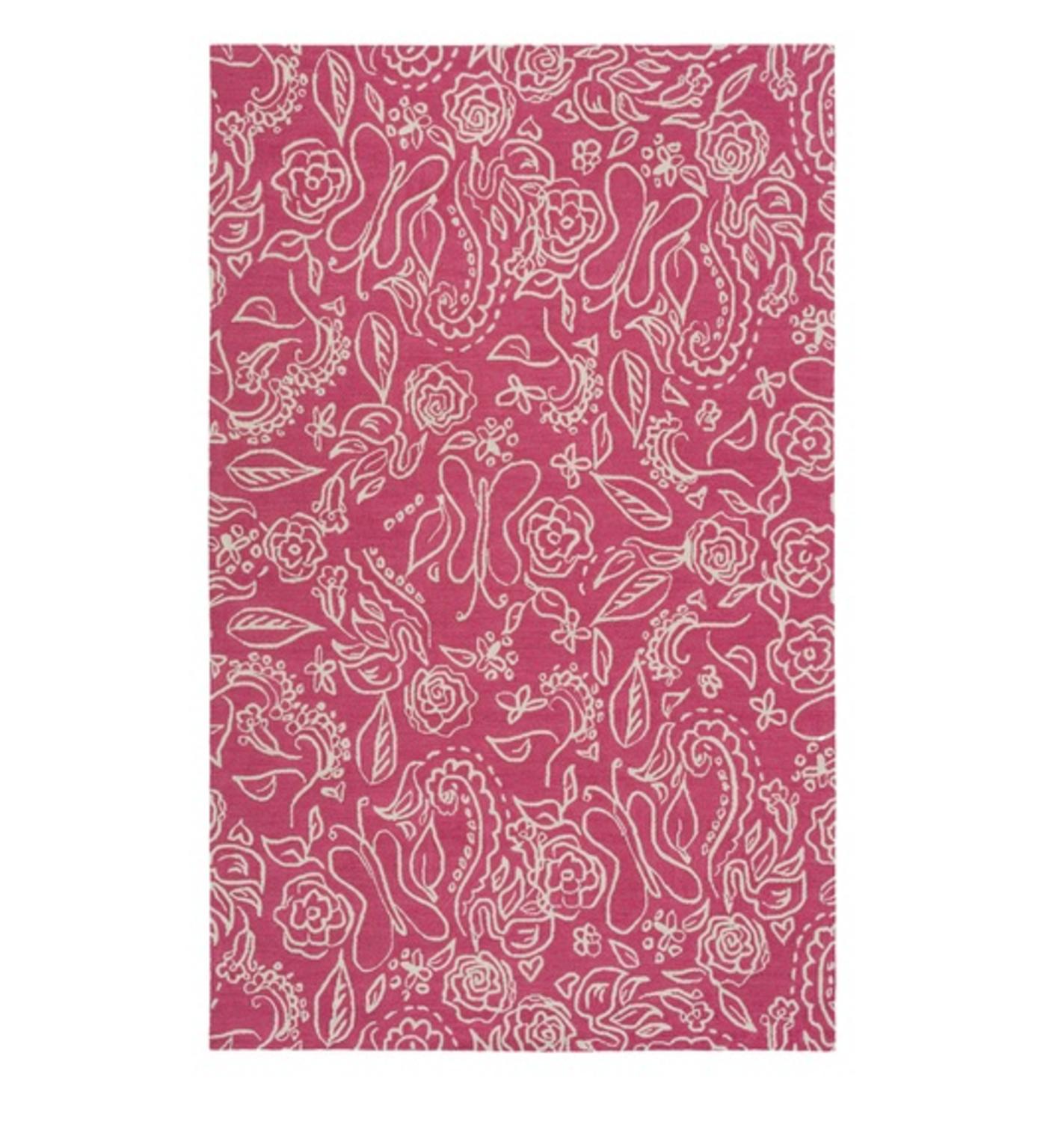 Diva At Home  5 x 7.5 Gentle Butterfly Porcelain White and Turnip Pink Hand Hooked Wool Area Throw Rug