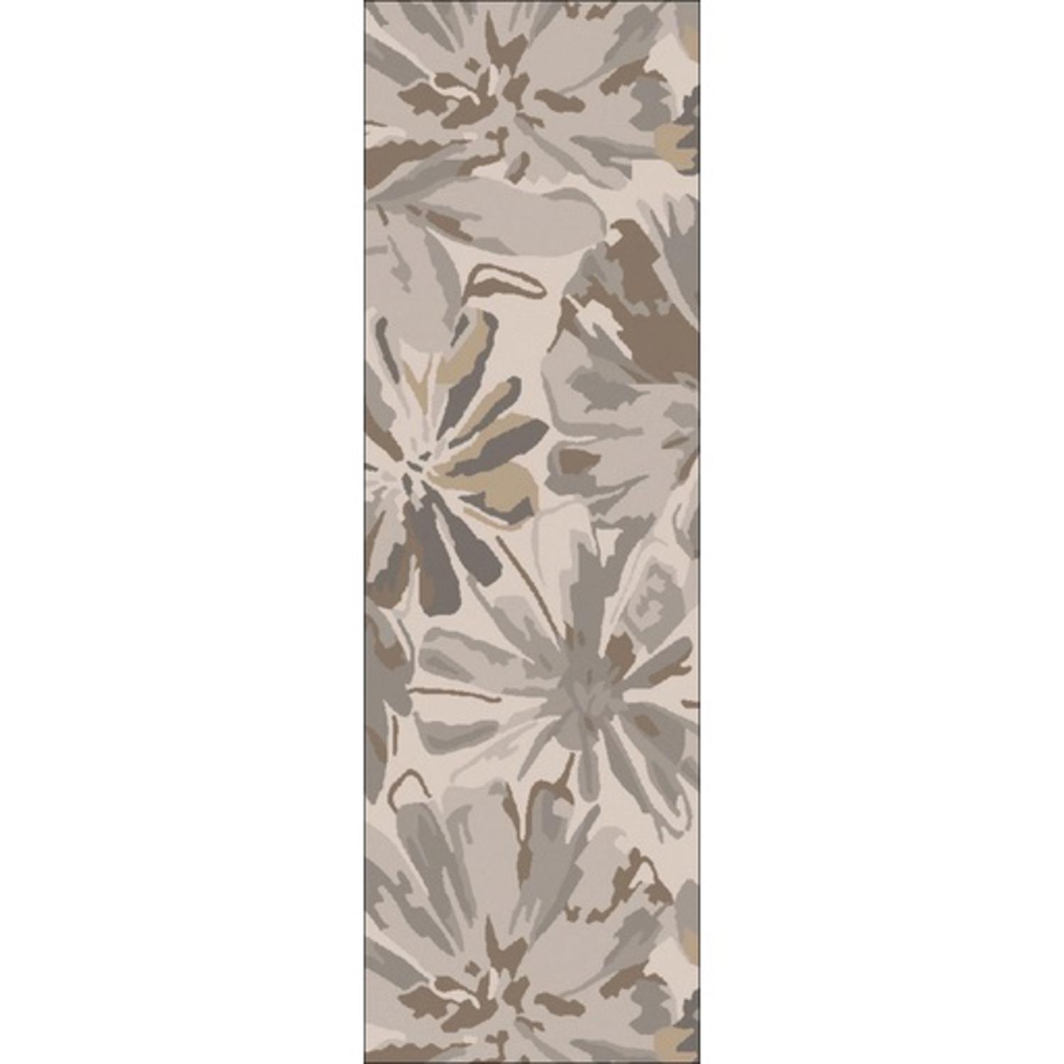 Diva At Home 2.5' x 8' Daisy Dream Gray, Brown and Beige Flower Hand Tufted Wool Area Throw Rug Runner