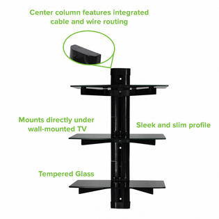 Navepoint Triple Under Tv Wall Mount Bracket Medium Glass Shelf For Dvd Cable Box