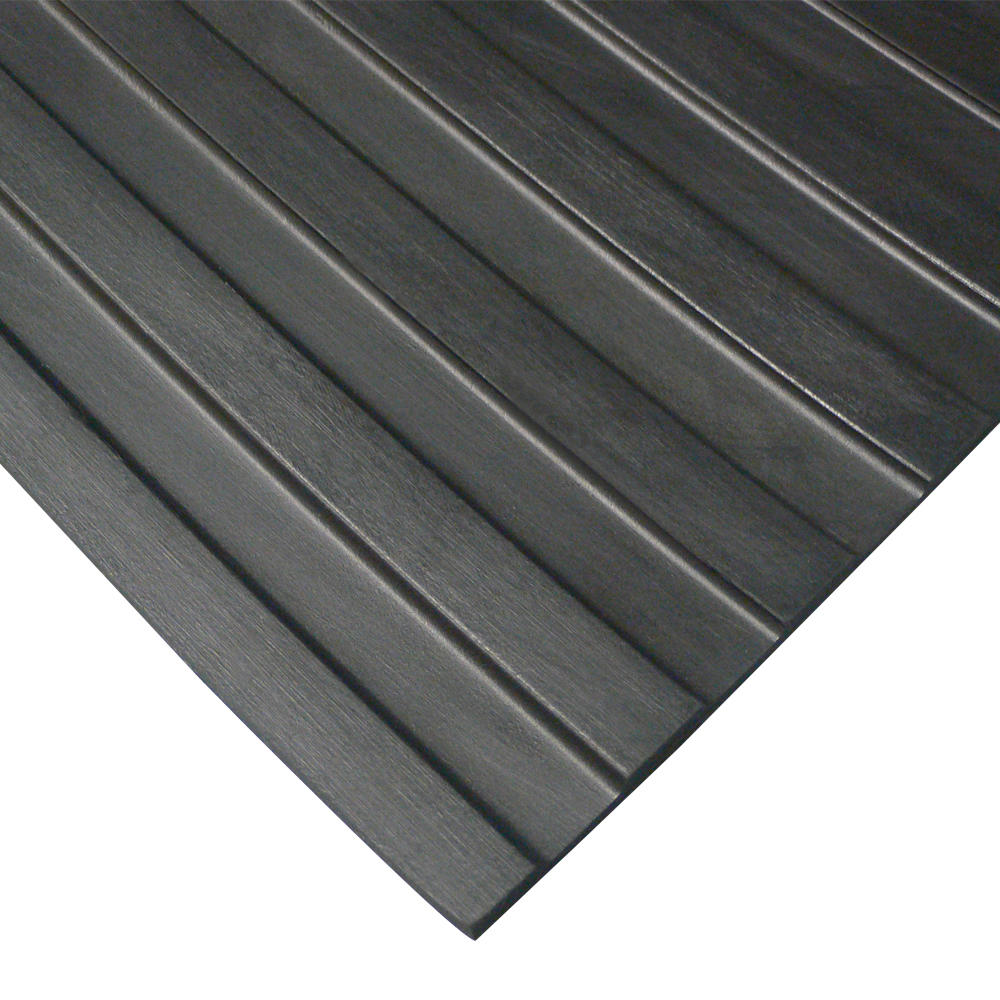Rubber-Cal  "Wide Rib" Rubber Flooring Mat - 1/8" Thick x 4ft x 6ft - Black Runner Mats