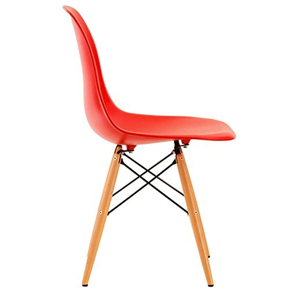 Leisuremod  Dover Molded Side Chair with Wooden Dowel Legs in Red