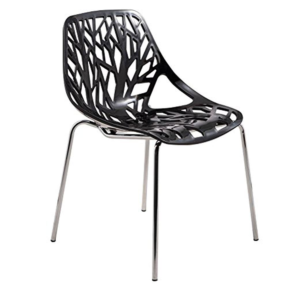 Leisuremod  Asbury Modern Dining Chair With Chromed Legs in Black