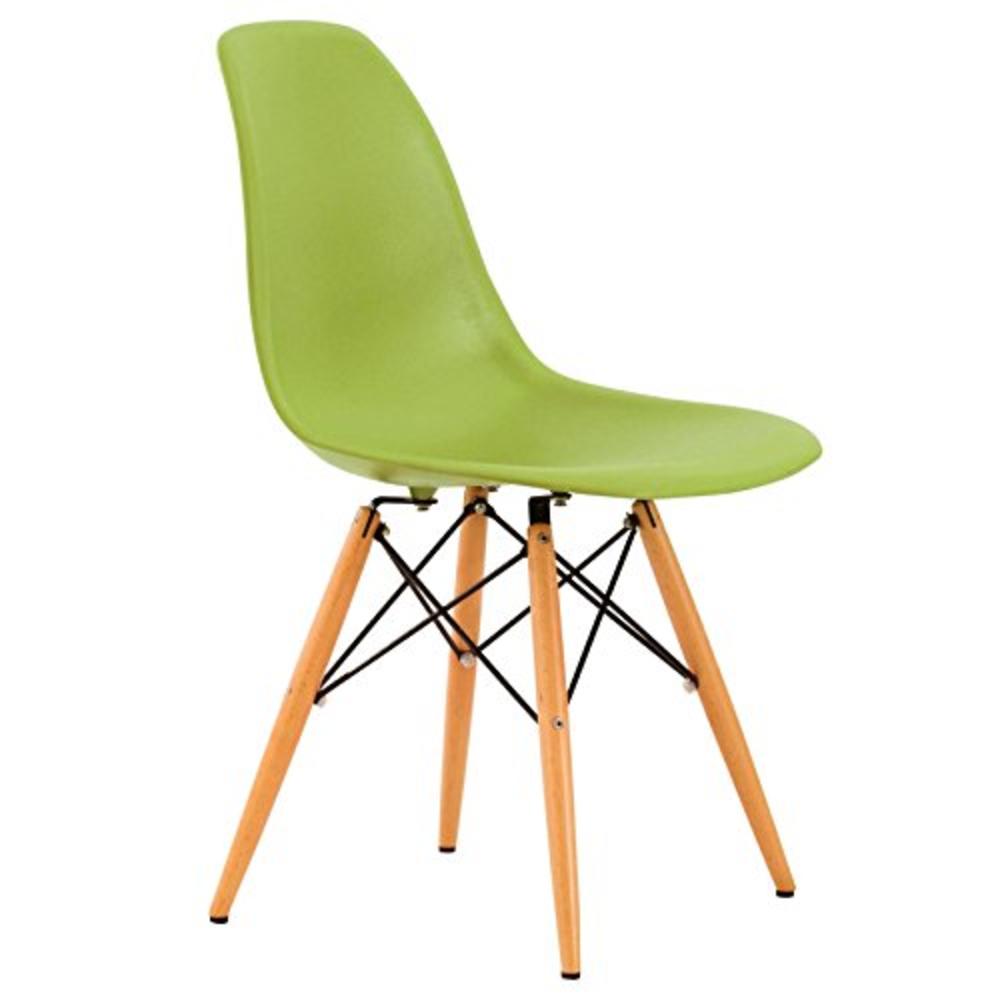 Leisuremod  Dover Green Plastic Molded Dining Chair with Wood Dowel Legs Living