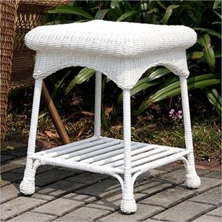 White Wicker Patio End Table