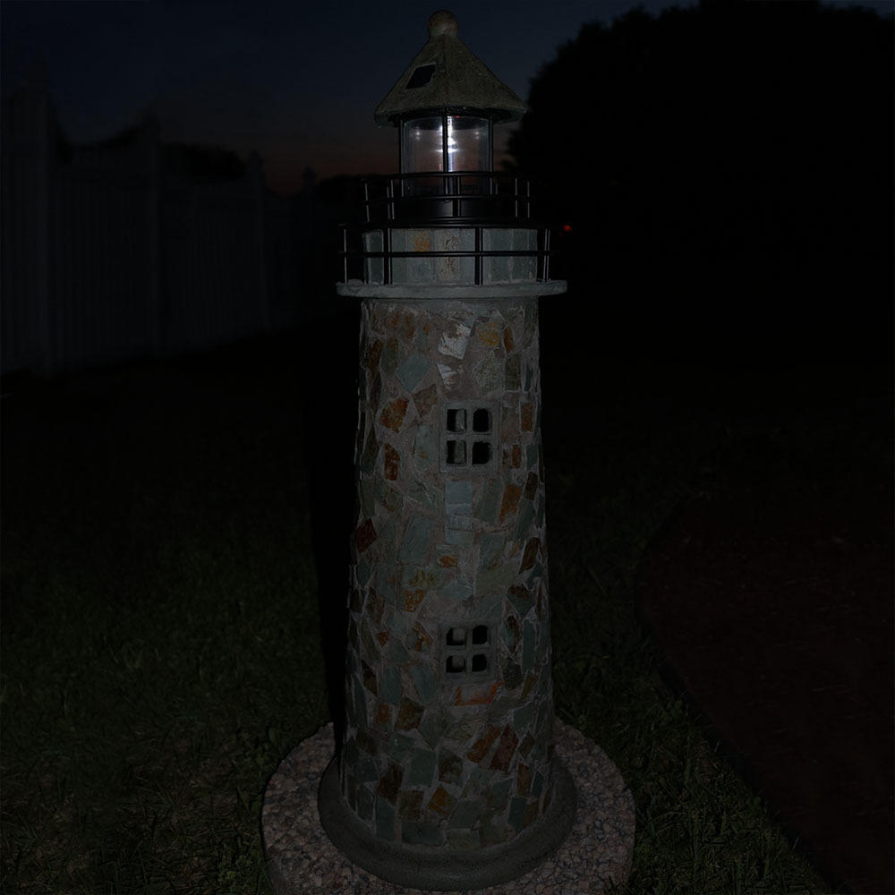 Sunnydaze Decor  Cobblestone Solar LED Lighthouse 35 Inch Tall