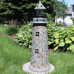 Sunnydaze Decor Cobblestone Solar LED Lighthouse - 35 Inch