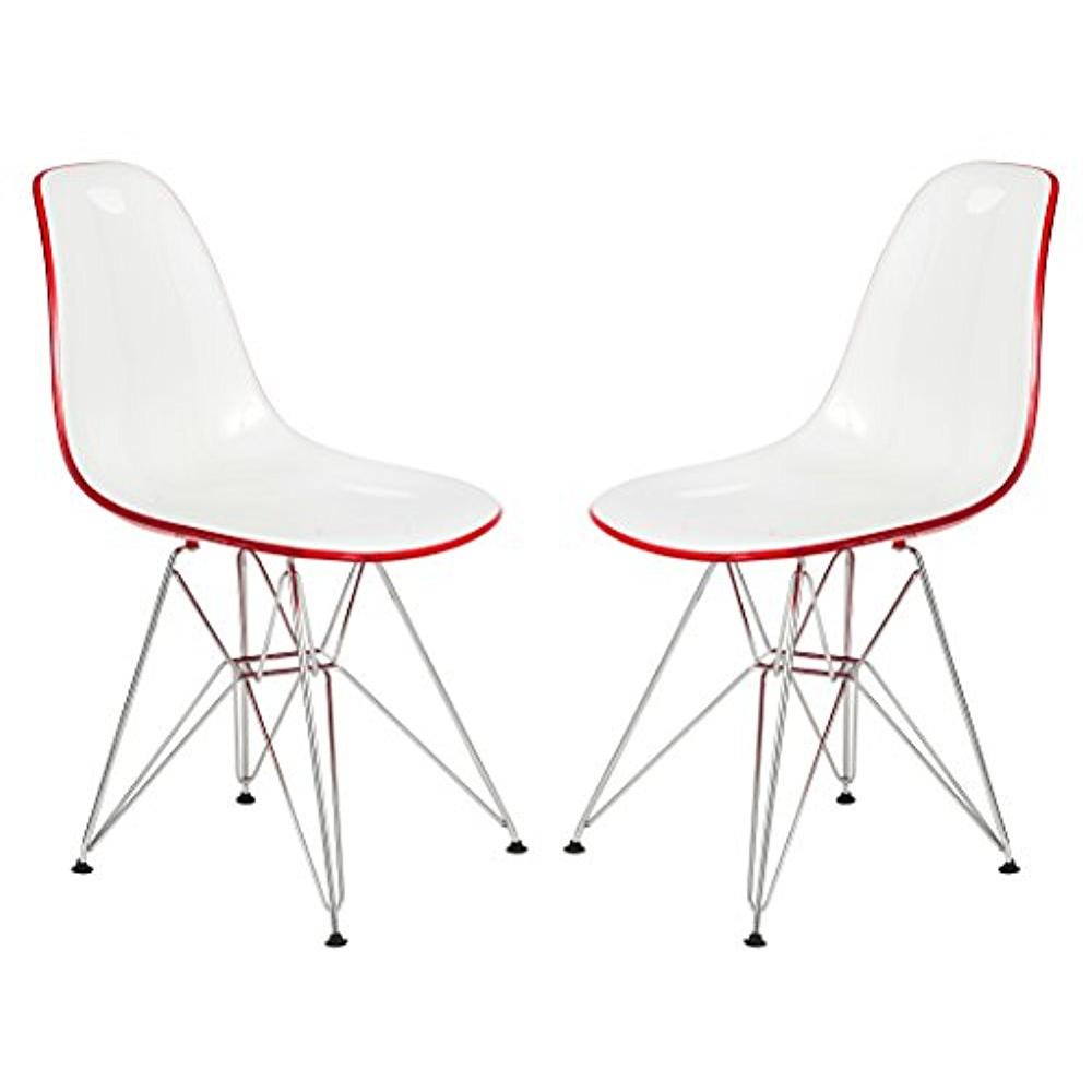 Leisuremod  Carey Modern Eiffel Base Molded 2-Tone Side Dining Chair in White Red, Set of 2
