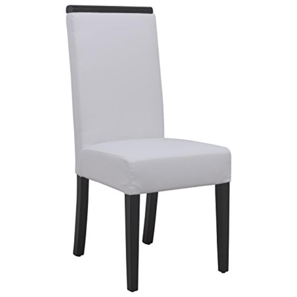 Leisuremod  Elroy Modern Vinyl Leather Upholstered Formal Dining Chairs with Wood Legs in White