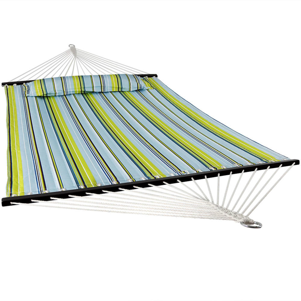 Sunnydaze Decor Quilted 2-Person Fabric Hammock with Spreader Bars - Blue and Green