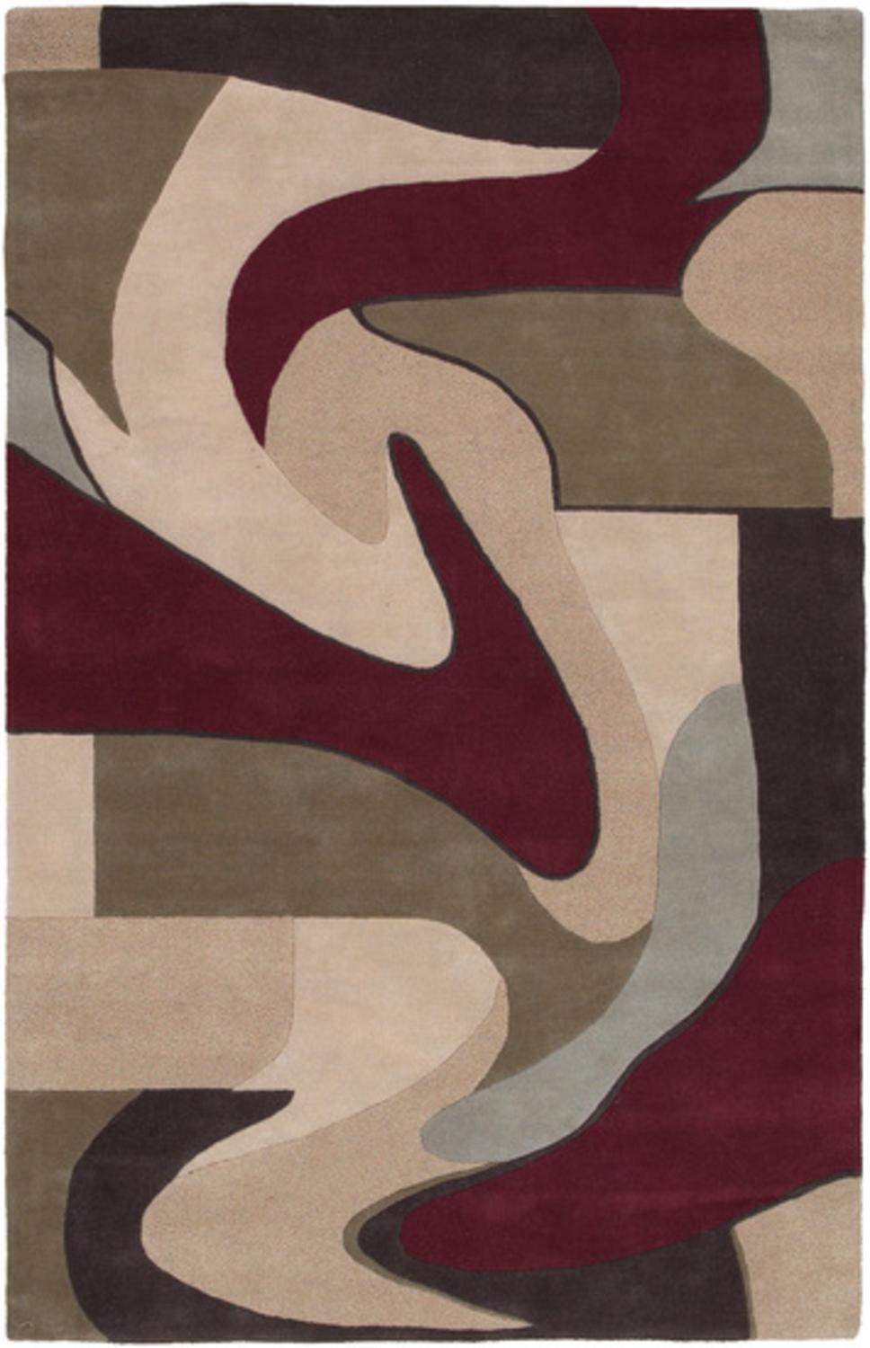 Diva At Home 2' x 3' Melting Lava Waves Coffee Burgundy and Tan Wool Area Throw Rug