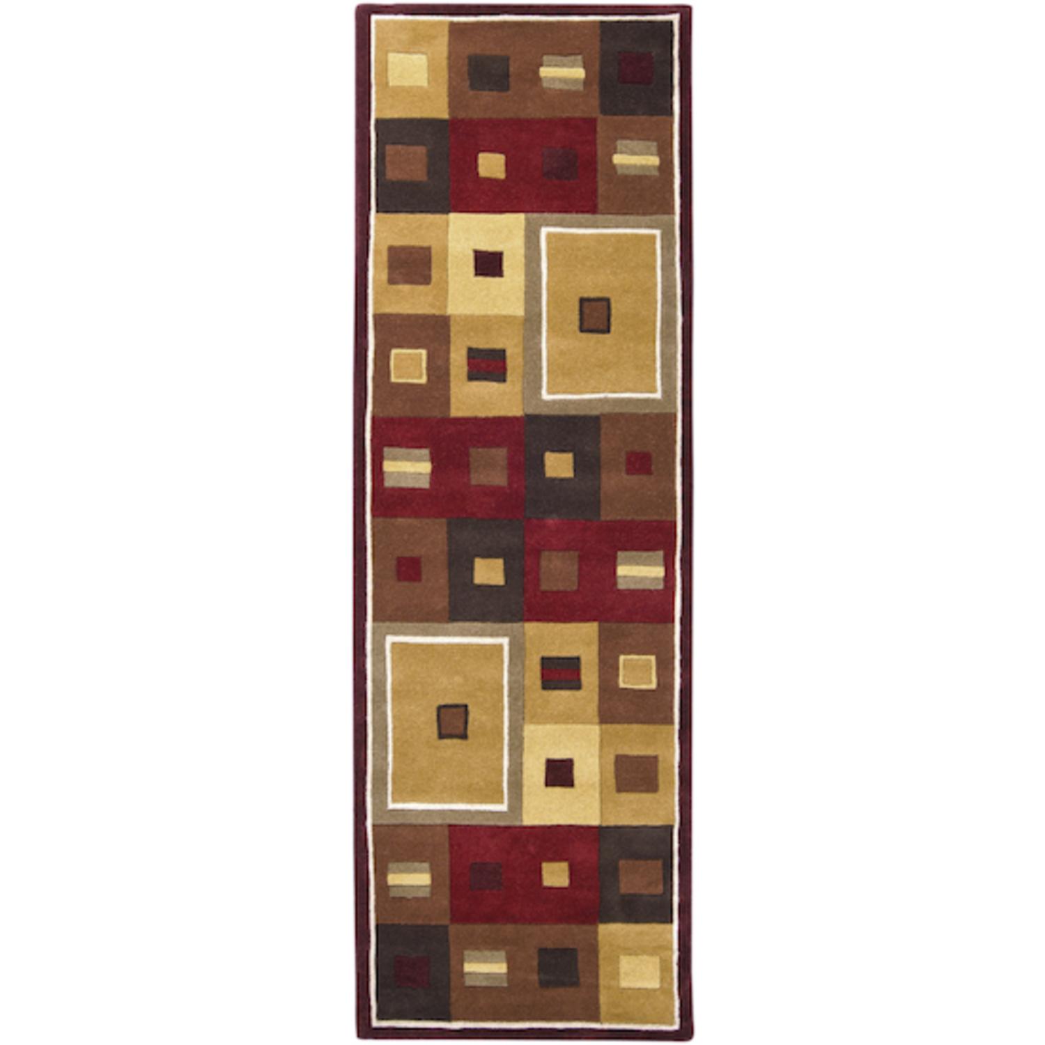 CC Home Furnishings 6' x 6' Kadmos Frames Sienna Red and Golden Brown Wool Area Throw Rug