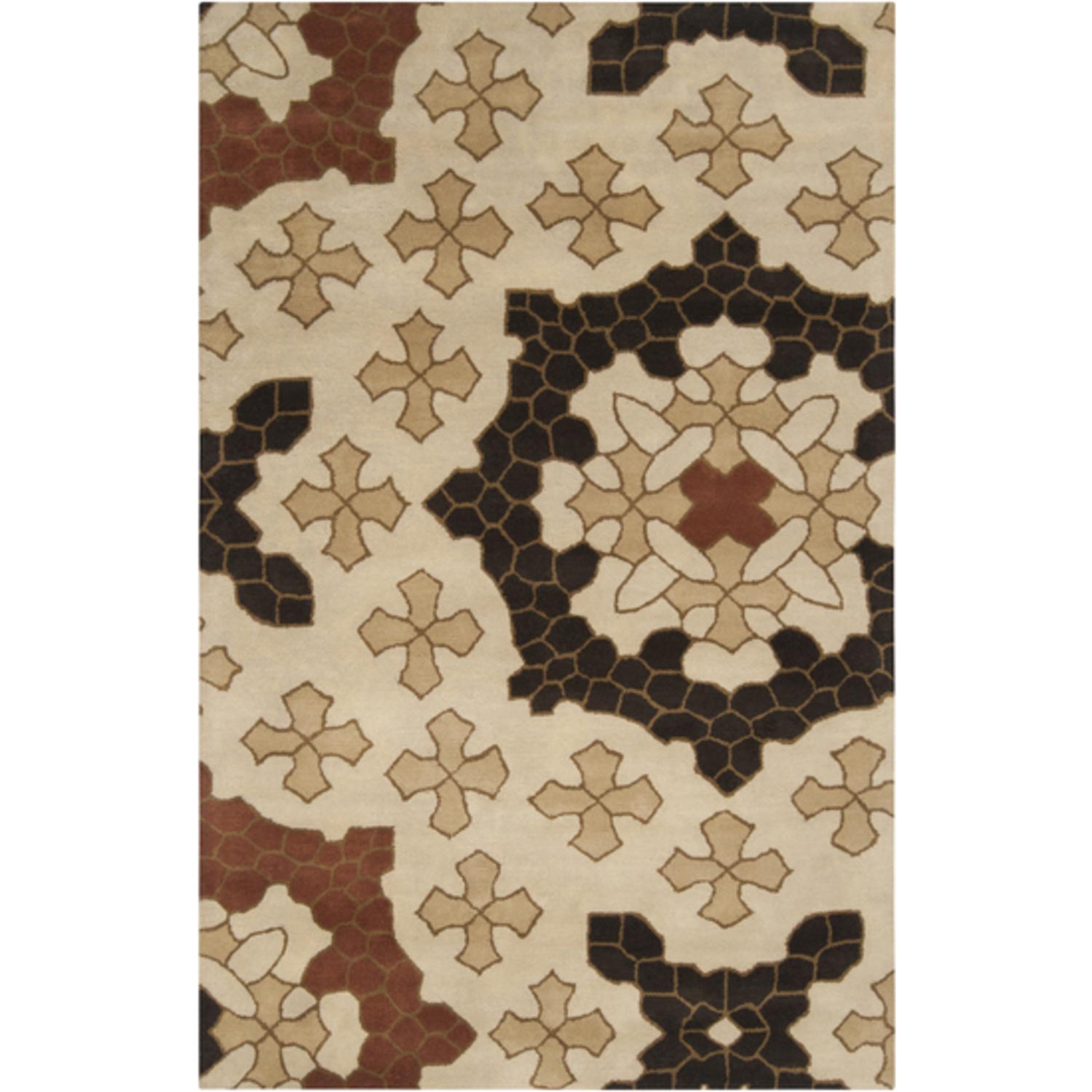CC Home Furnishings 3.25' x 5.25' Floral Puzzle Pieces Dark Brown and Parchment Wool Area Throw Rug