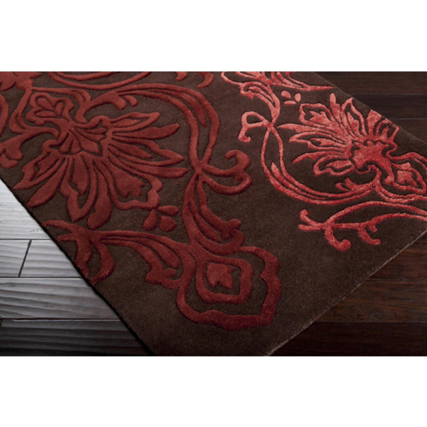 CC Home Furnishings 3.25' x 5.25' Blier Bloom Brown and Red Wool Area Throw Rug