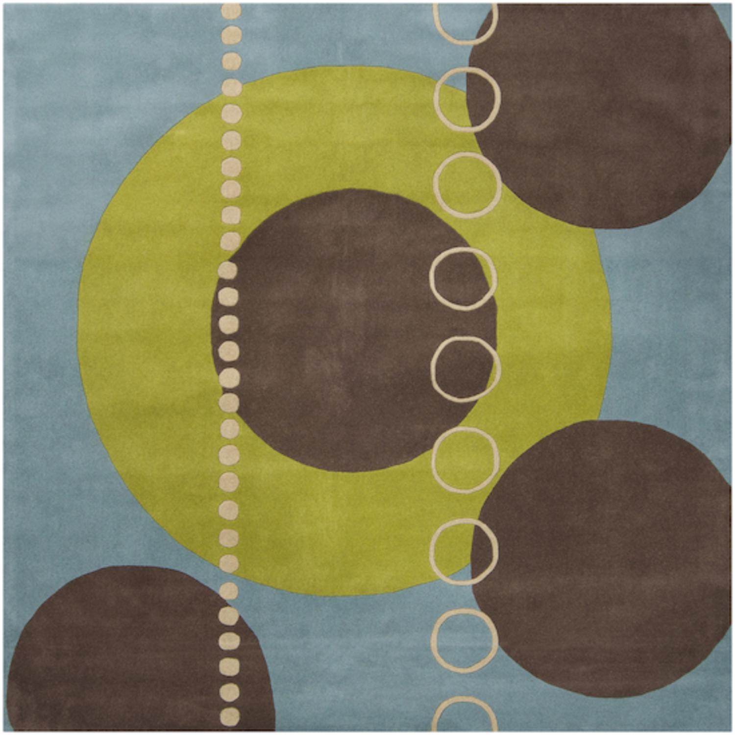 CC Home Furnishings 8' x 8' Eclectic Immersion Moss Green and Blue Square Wool Area Throw Rug
