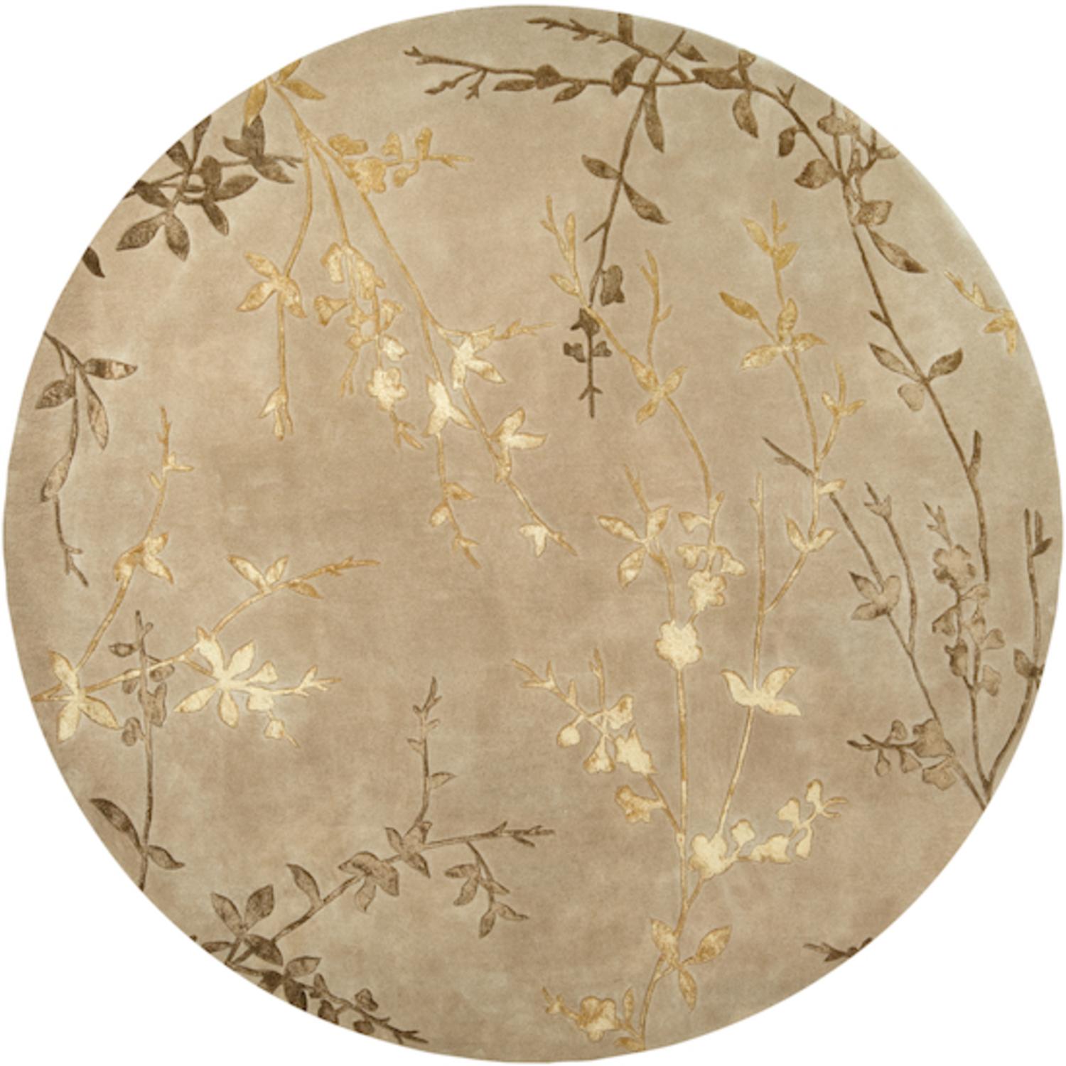 CC Home Furnishings 8' Asian Autumn Branch Gold and Mustard Wool Round Area Throw Rug