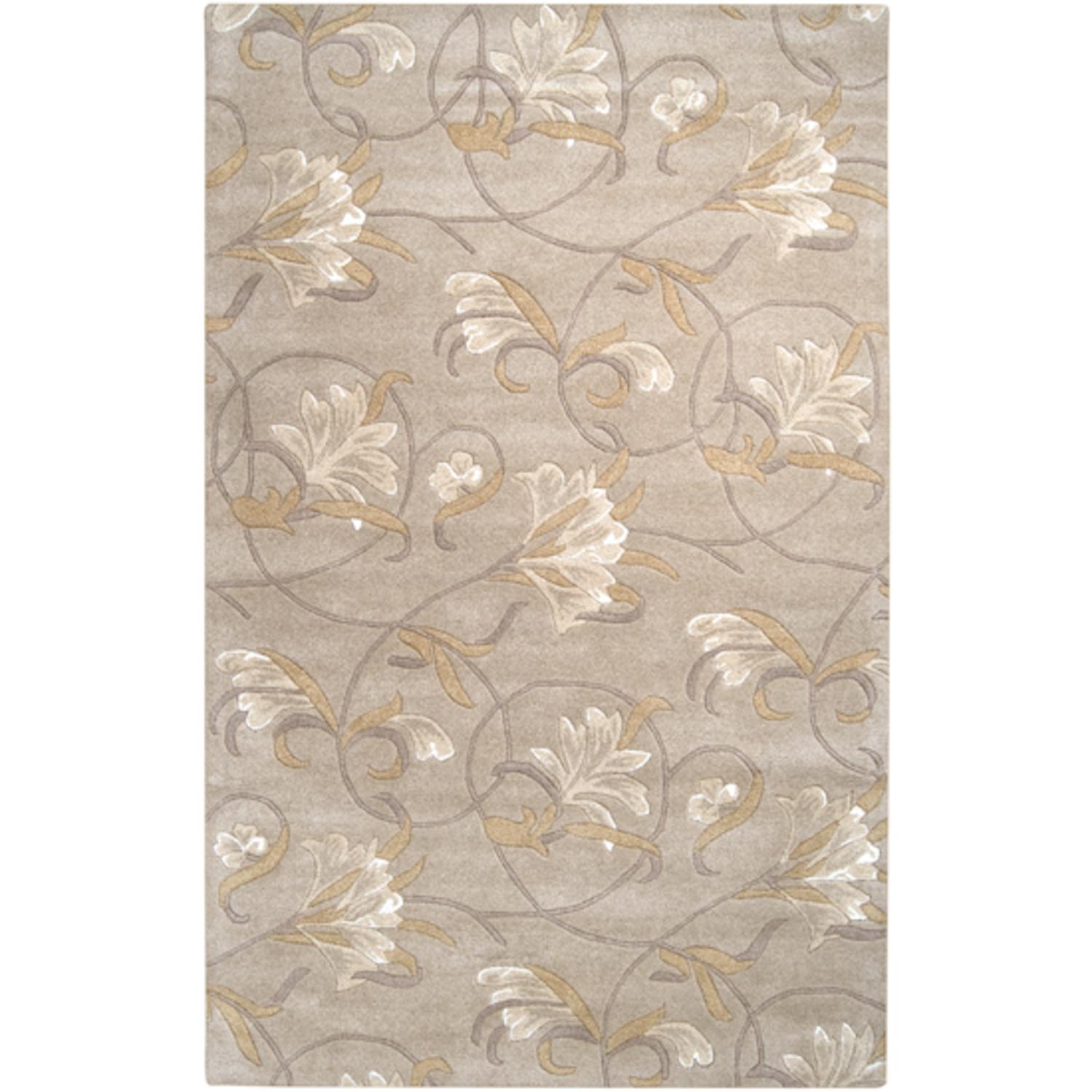 CC Home Furnishings  8' x 11' Floral Trumpets Papyrus and Dark Khaki Wool Area Throw Rug