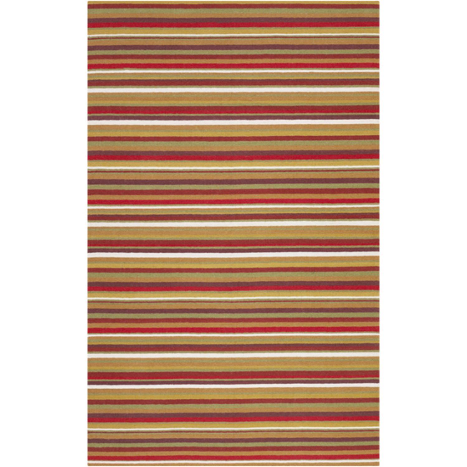 CC Home Furnishings 8' x 11' Rainbow Stripes Golden Raisin and Wine Wool Area Throw Rug
