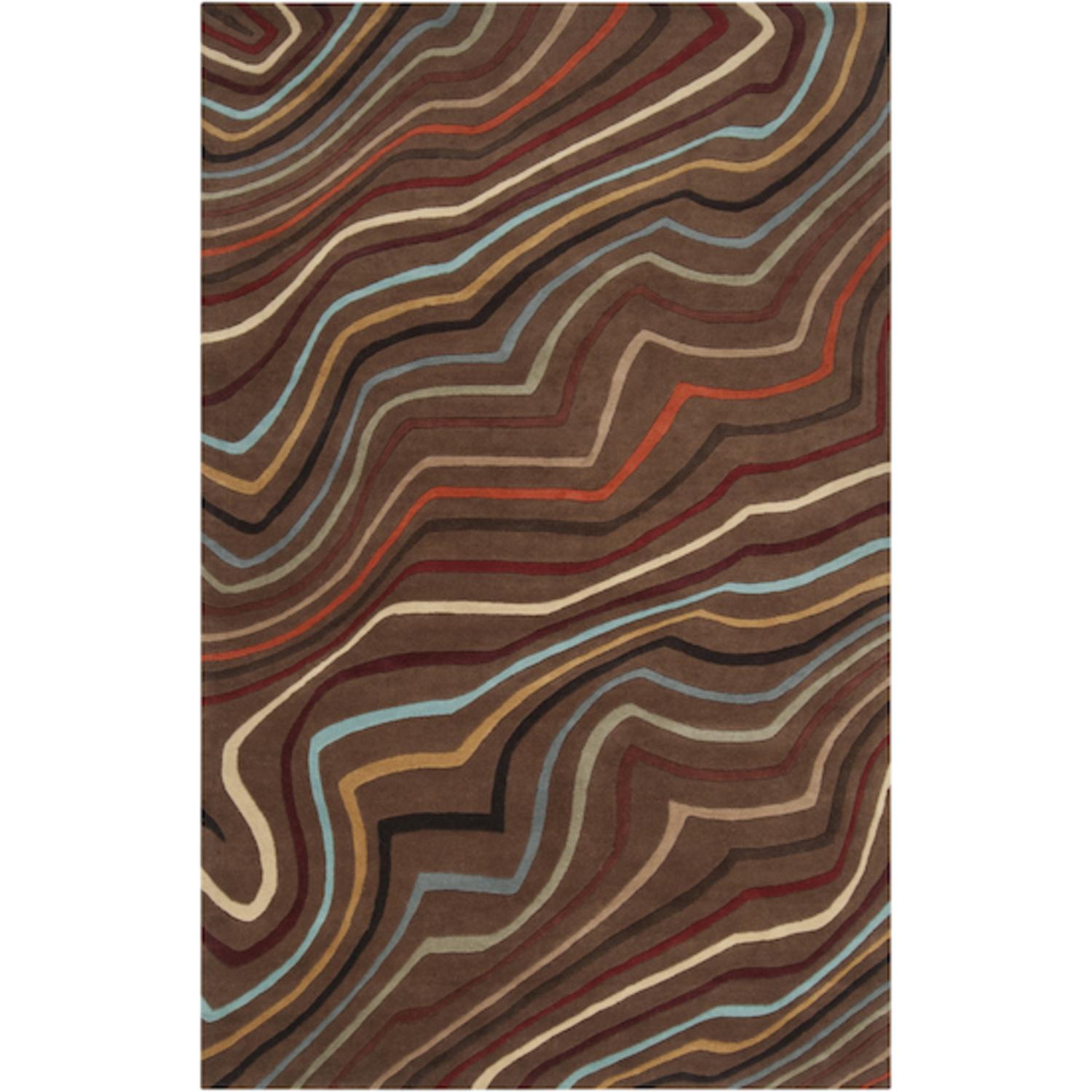 CC Home Furnishings 4' x 6' Florid Tides Espresso, Maroon and Sienna Hand Tufted Wool Area Throw Rug