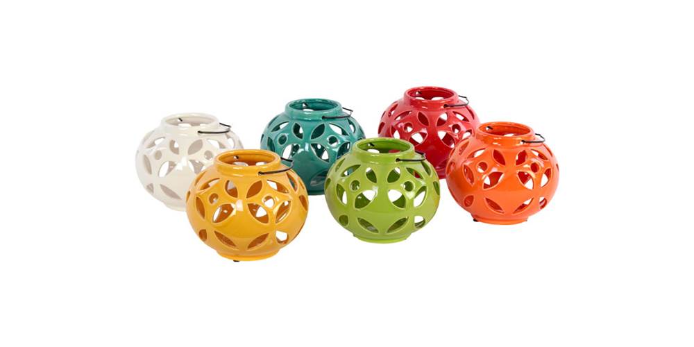 Urban Trends Collection Urban Trends Ceramic Lantern; 5.25"x5.25"x5.25", White, Red, Orange, Yellow, Green, Blue (50861AST)