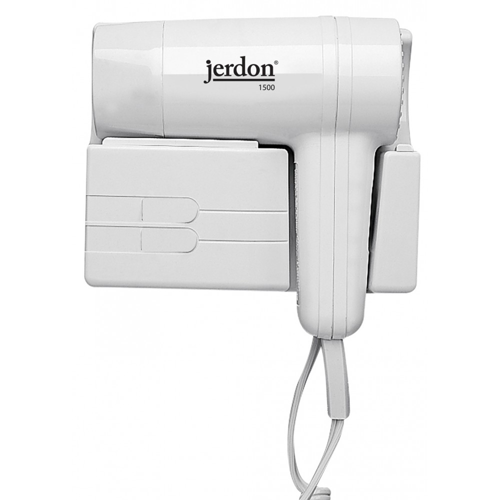 Jerdon JWM5CF   Wall Mount Hair Dryer with 2-Speed and Heat Settings, 1500-Watts, White Finish