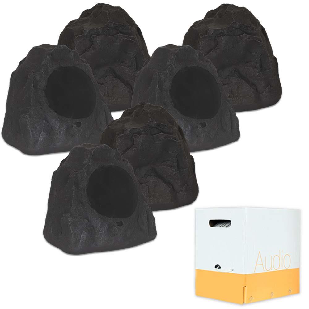 Theater Solutions 6R8LW  6R8L Outdoor Waterproof 8" Lava Rock Speakers 6 Piece Set 3000 Watts with Wire