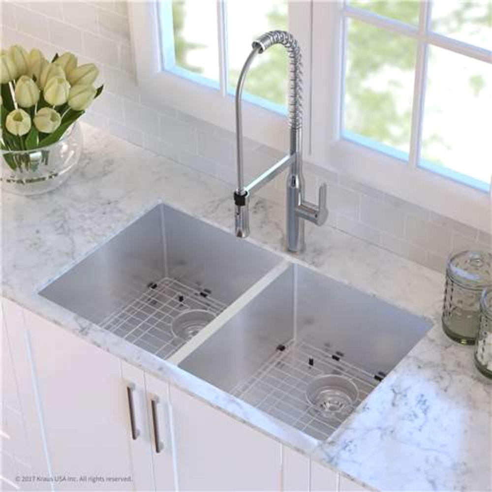 Kraus 33" Undermount 50/50 Double Bowl Stainless-Steel Kitchen Sink