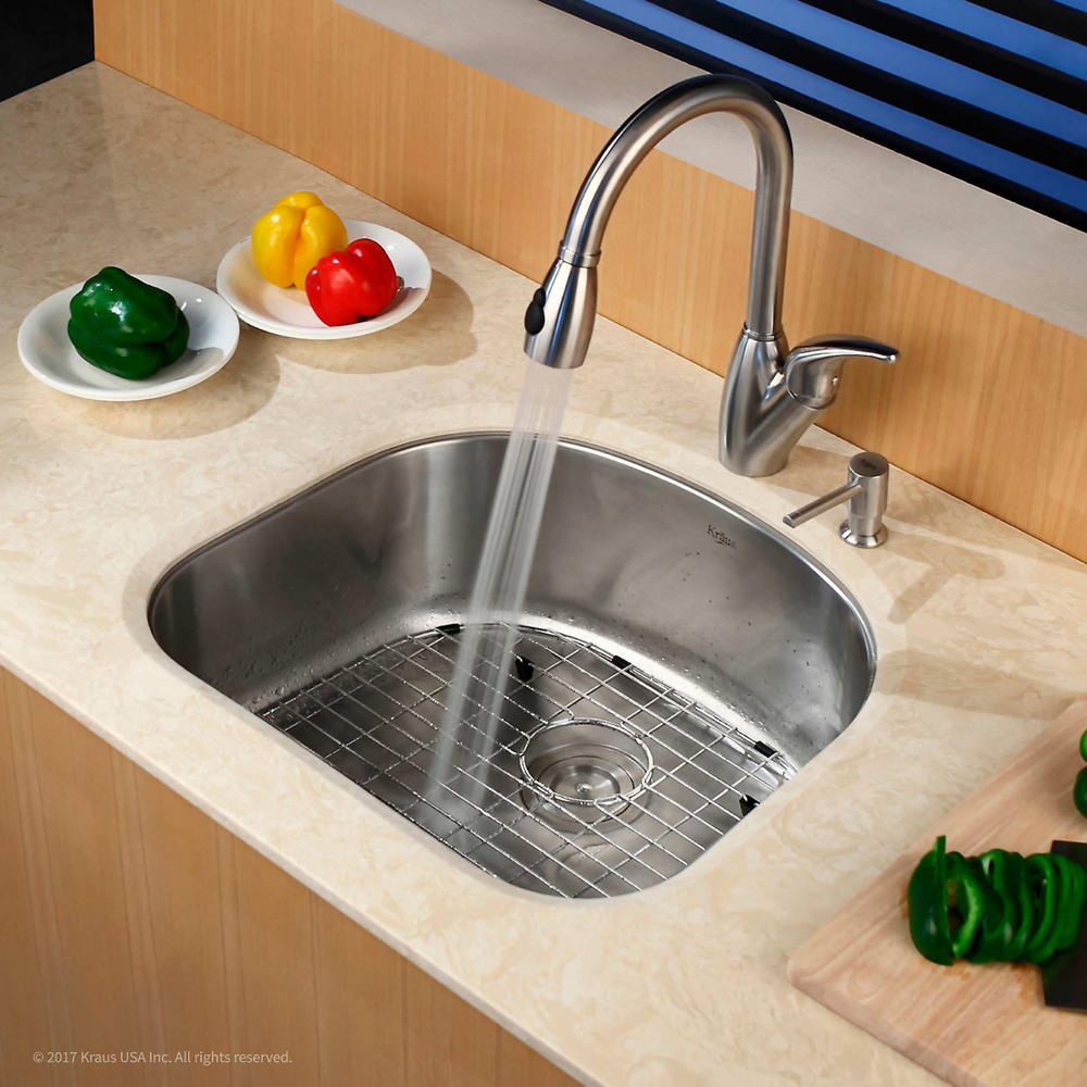 Kraus 20" Single Bowl Stainless Steel Undermount Kitchen Sink with NoiseDefend