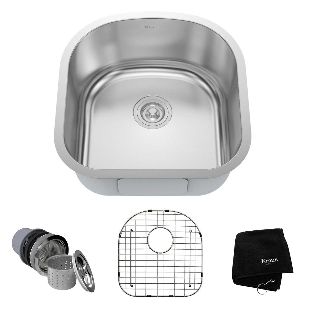 Kraus 20" Single Bowl Stainless Steel Undermount Kitchen Sink with NoiseDefend