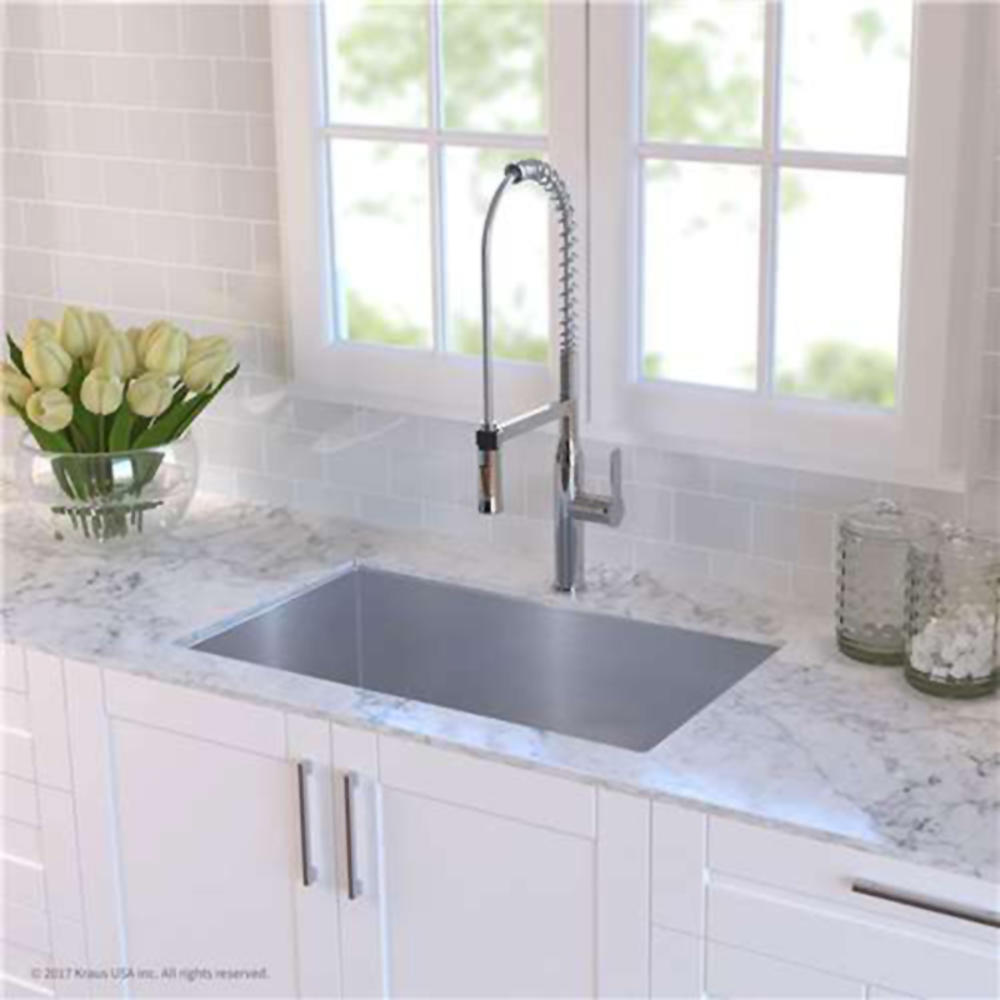 Kraus 32" Stainless Steel Undermount Single Bowl Kitchen Sink with NoiseDefend