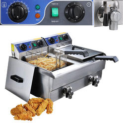 AplusBuy Yescom 23.4L Dual Tank Stainless Steel Commercial Electric Deep Fryer w/ Timer & Drain French Frys