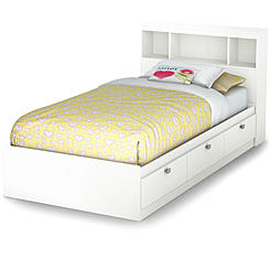 South Shore Spark Twin Storage Bed and Bookcase Headboard, Pure White