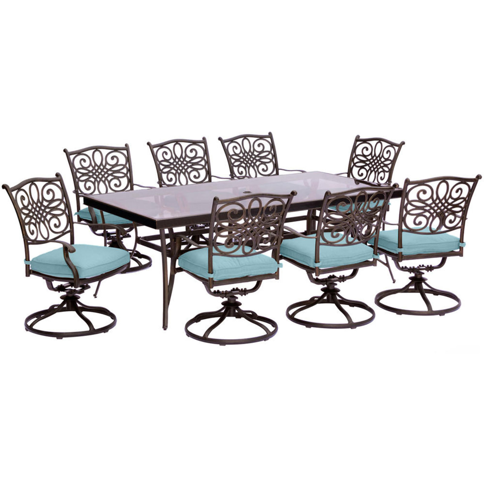 Hanover Traditions 9pc. Outdoor Dining Set with Blue Cushions